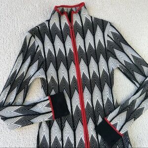 Icelandic Design Wool Blend Black and White Geometric Zip-Up Sweater